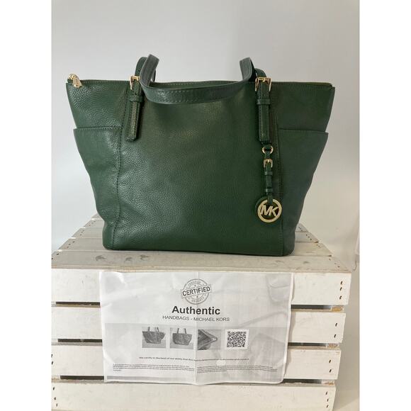 MICHAEL KORS LARGE GREEN PEBBLED LEATHER SHOULDER BAG - Picture 1 of 16